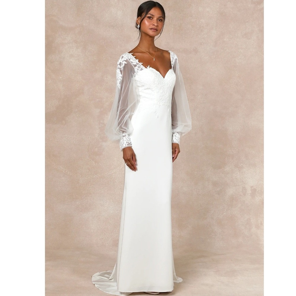 Lulus Timeless Adoration White Embroidered Bishop Sleeve Wedding Maxi Dress XSβ